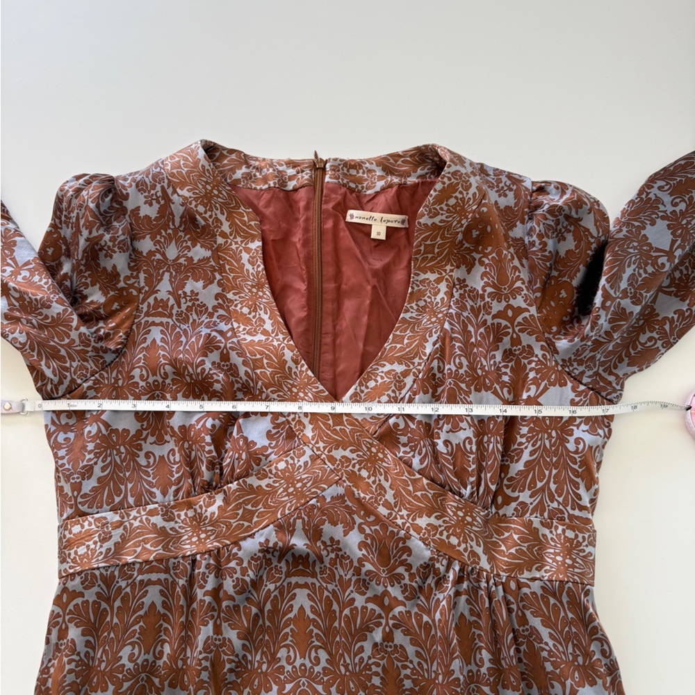 Nanette Lepore Capriccio Dress-100% silk- Ruffle-Blue-Brown- Y2K-Dance-Size 10 - Picture 13 of 15